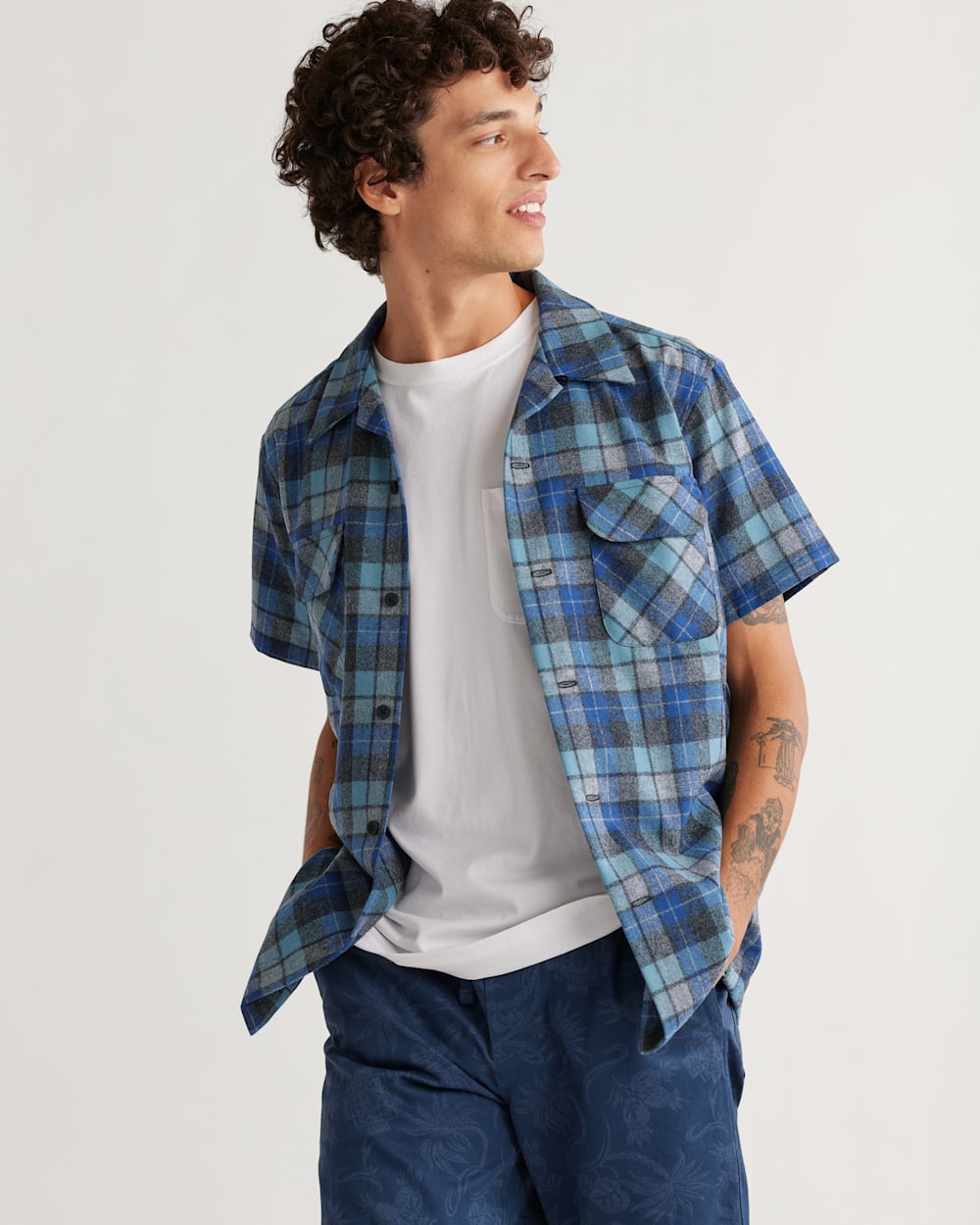 MEN'S PLAID SHORT-SLEEVE BOARD SHIRT