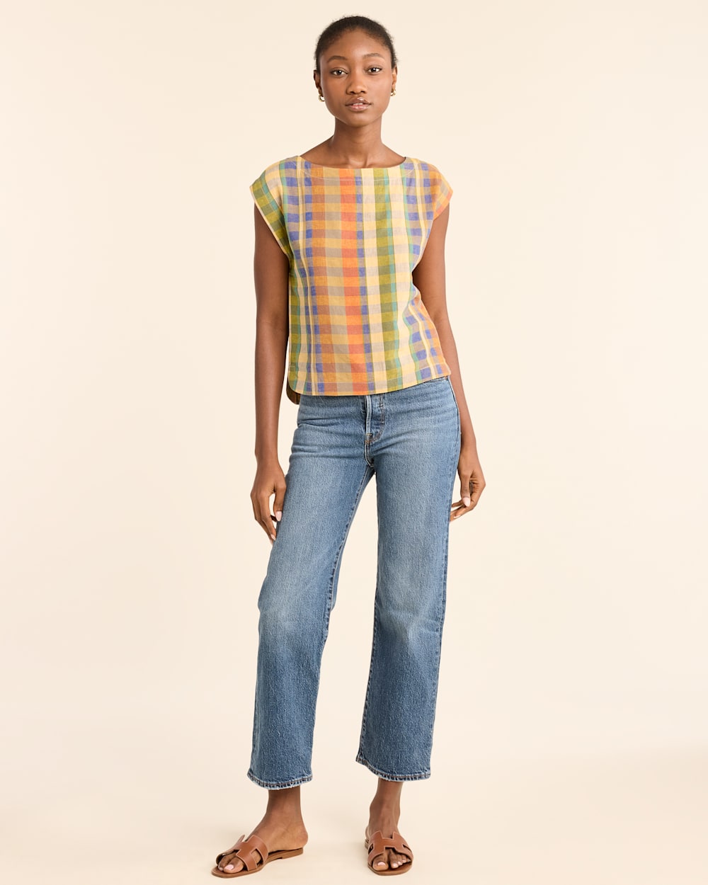 WOMEN'S FLORA LINEN-BLEND POPOVER TOP