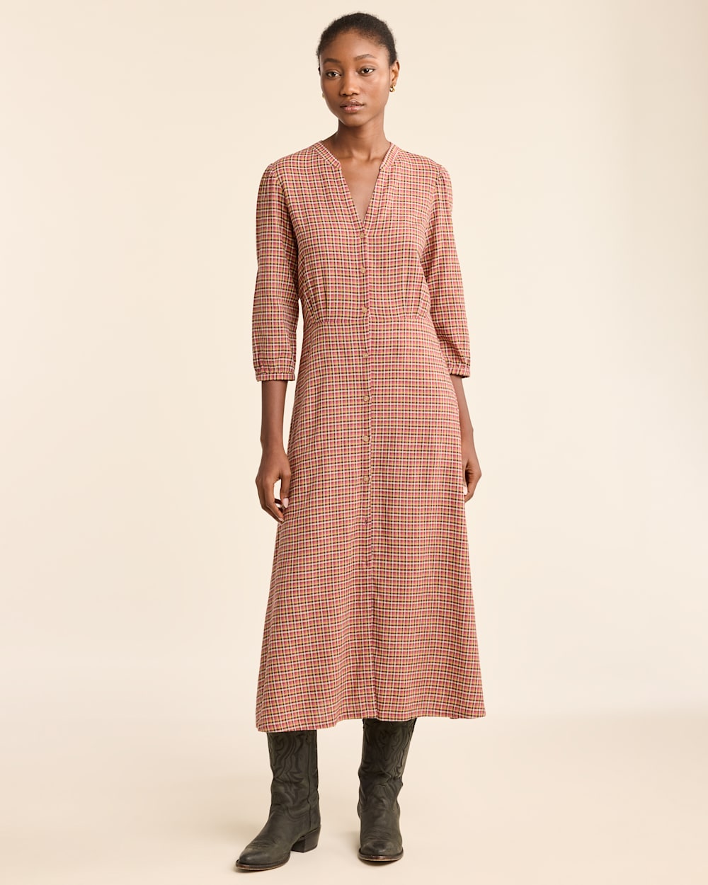 WOMEN'S CHECKED BUTTON-FRONT LANA DRESS