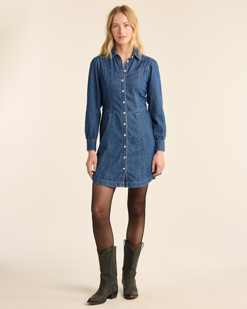 WOMEN'S BUTTON-FRONT CHAMBRAY DRESS