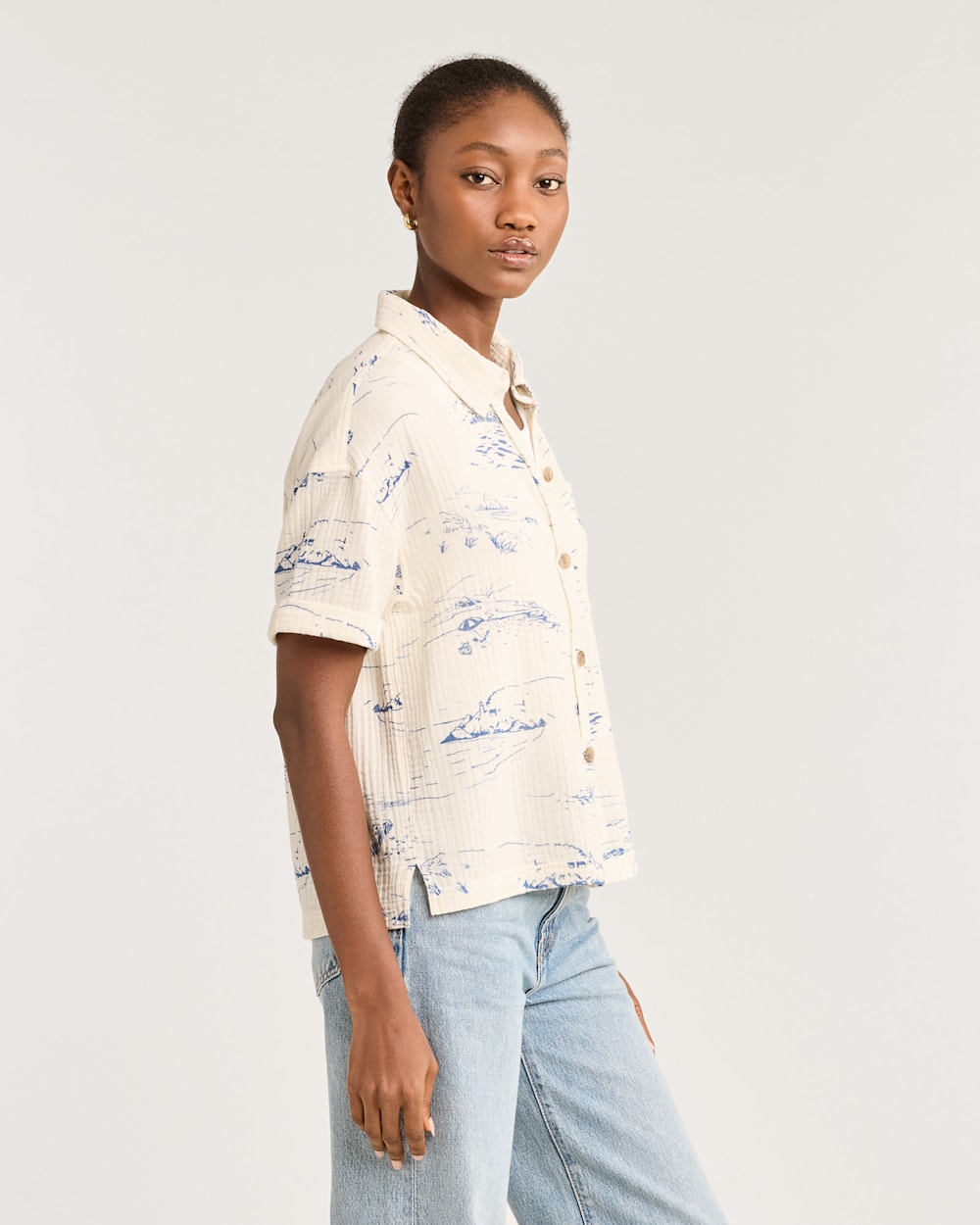WOMEN'S BUTTON-UP COTTON GAUZE SHIRT