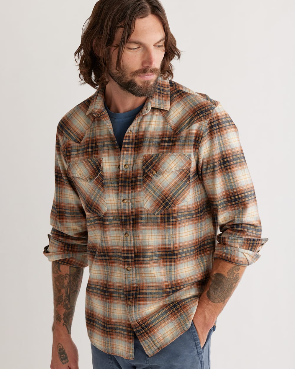 MEN'S PLAID WYATT SNAP-FRONT COTTON SHIRT