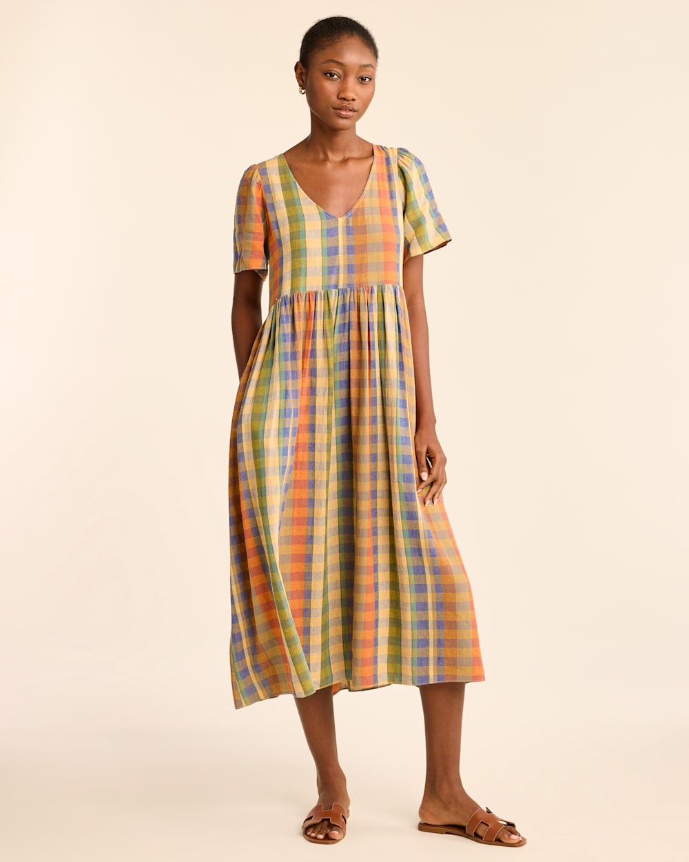 WOMEN'S FLORA LINEN-BLEND MIDI DRESS