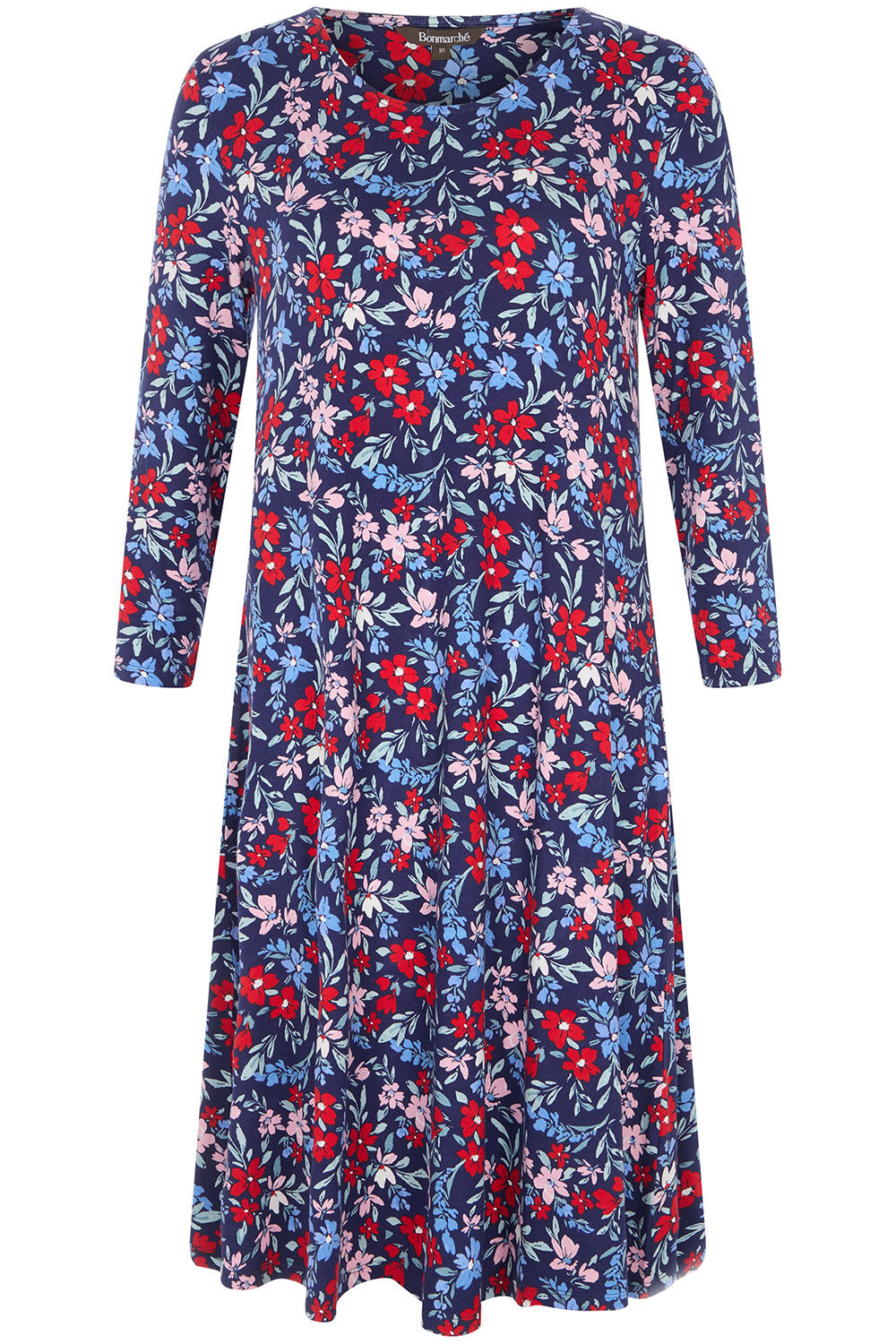 3/4 Sleeve Ditsy Print Swing Dress
