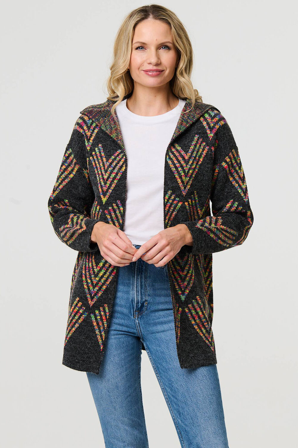 Izabel London – Abstract Print Longline Knitted Jacket