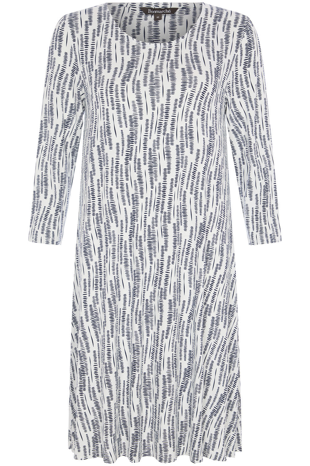 3/4 Sleeve Linear Dash Print Jersey Swing Dress