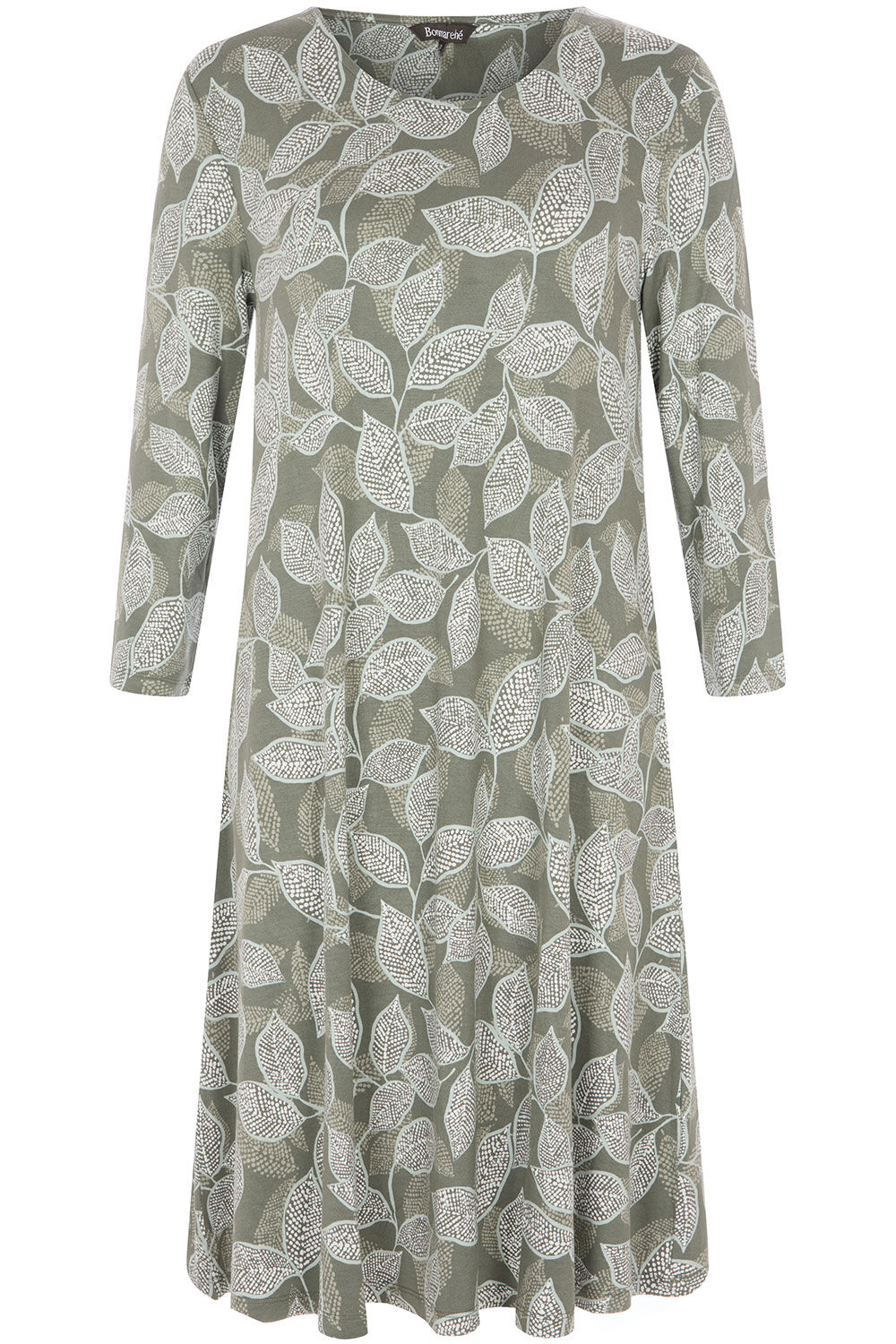 3/4 Sleeve Spot Leaf Print Swing Dress
