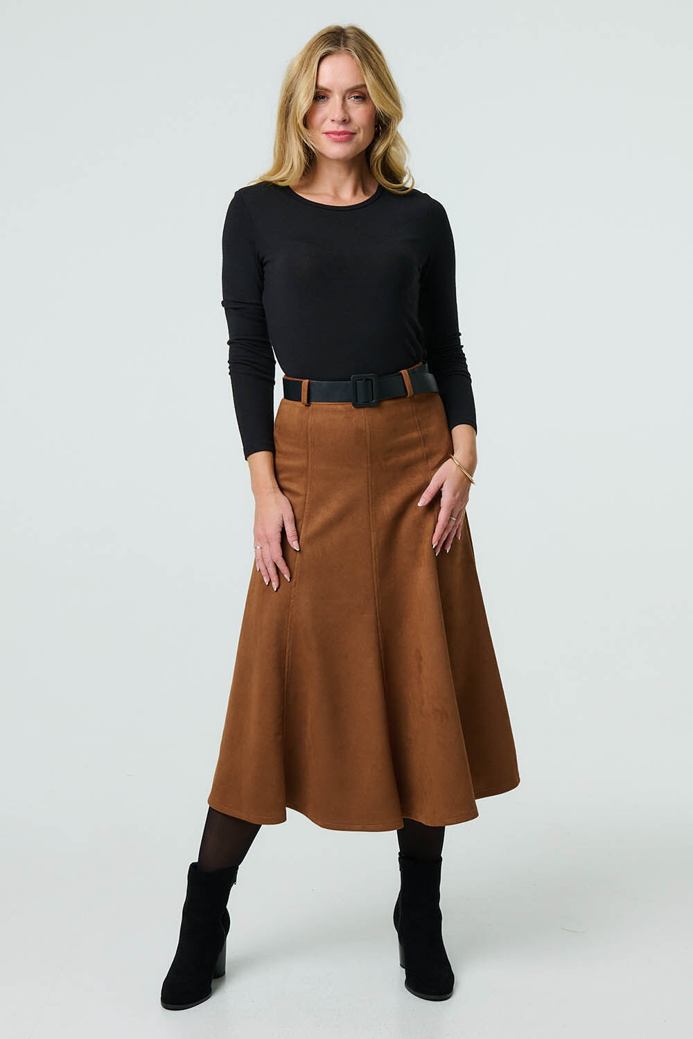 Izabel London – Belt Detail A-Line Maxi Skirt