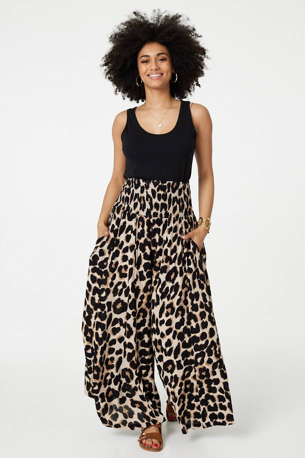 Izabel London – Animal Print High Waist Wide Leg Trousers