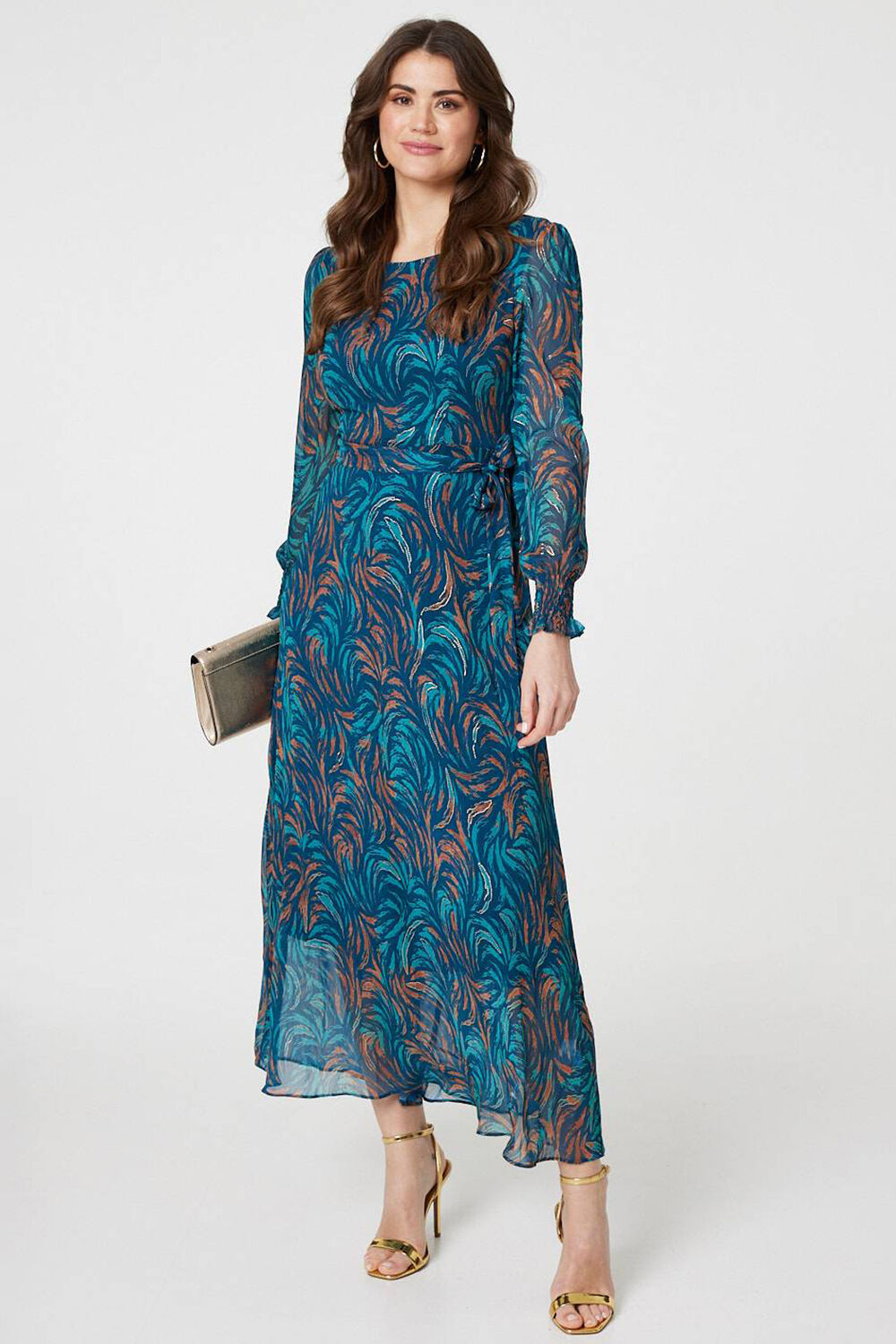 Izabel London – Abstract Long Sheer Sleeve Maxi Dress