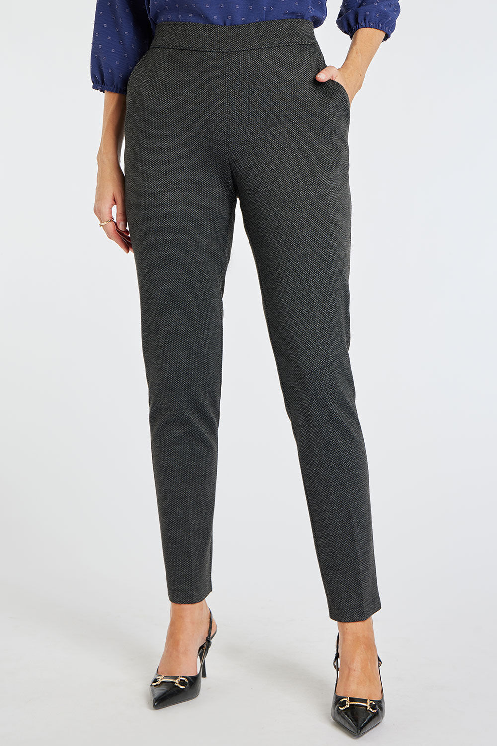 Chevron Jacquard Tapered Leg Elasticated Trousers