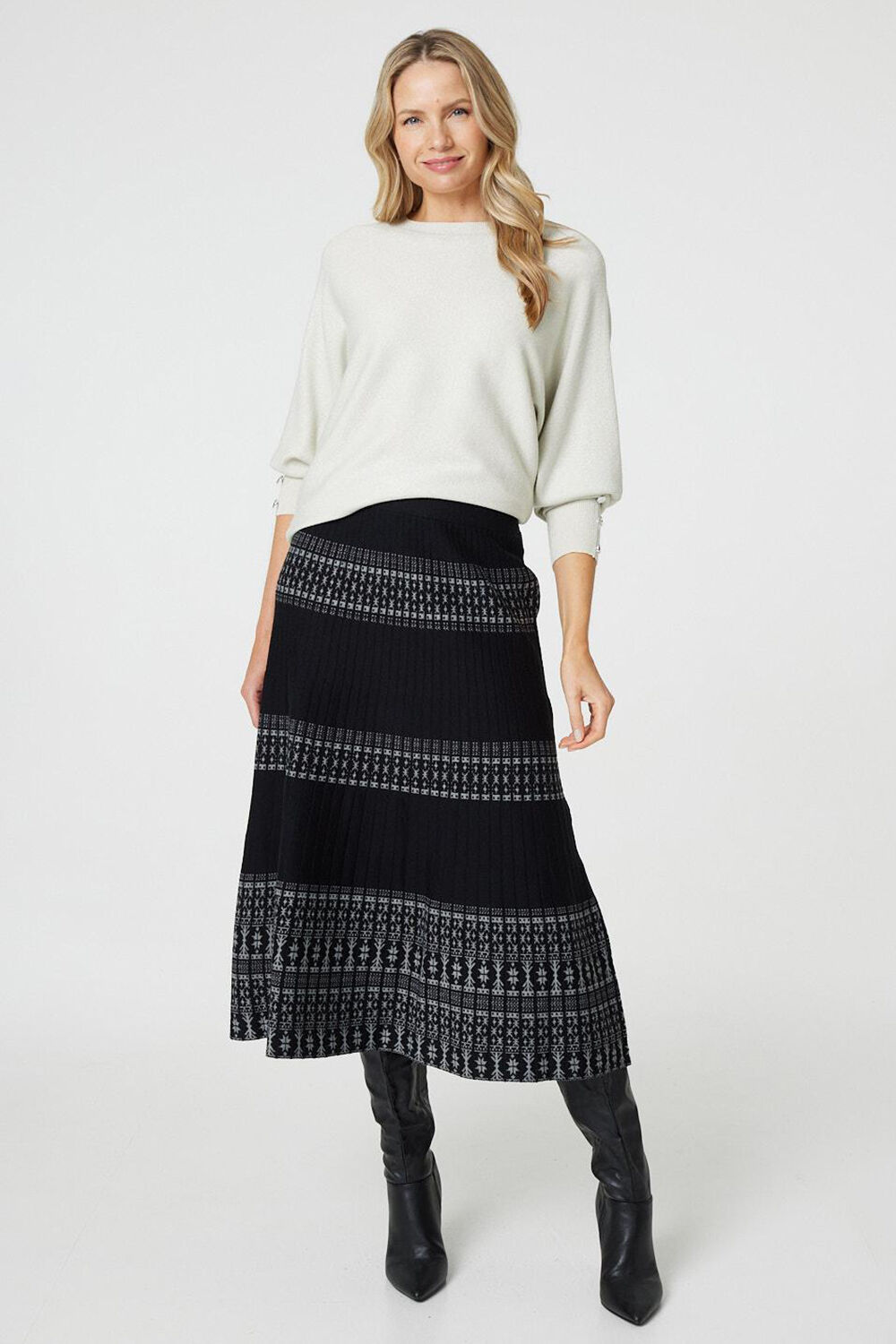 Izabel London – Border Print Knit High Waist Midi Skirt