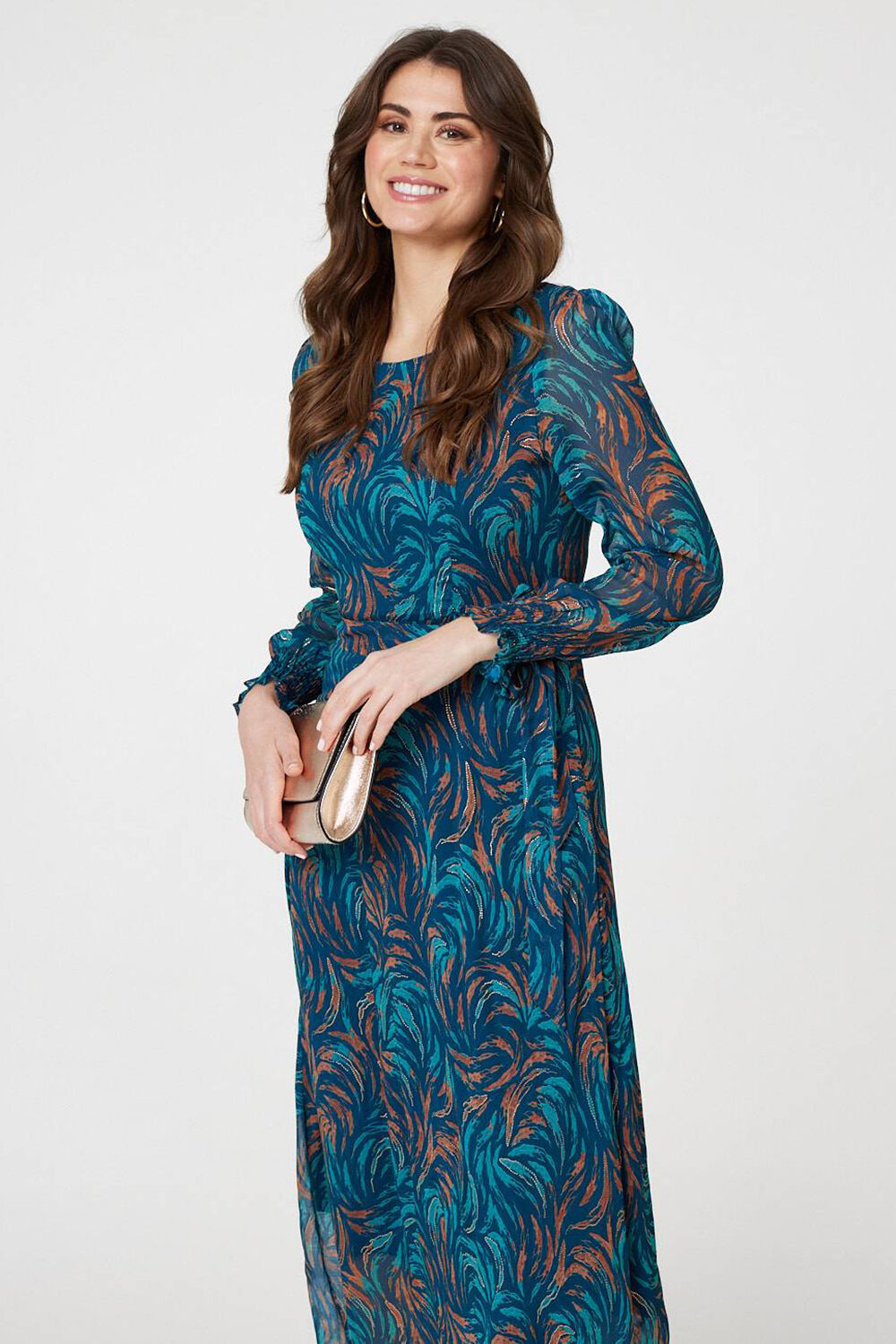 Izabel London – Abstract Long Sheer Sleeve Maxi Dress