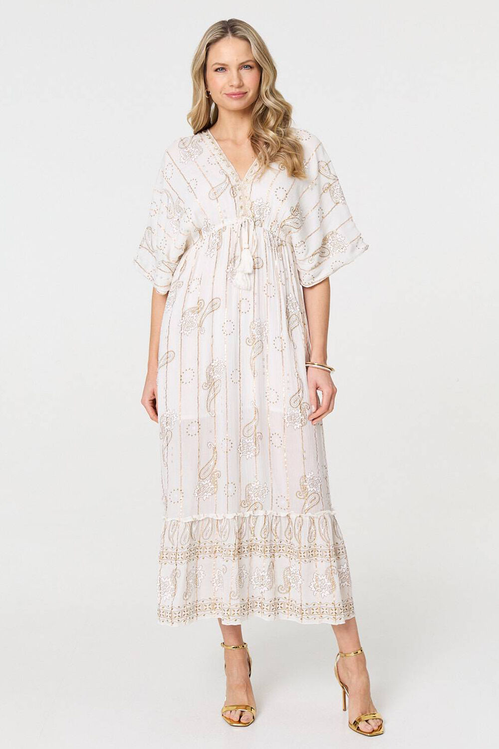 Izabel London – Embellished Kimono Sleeve Maxi Dress