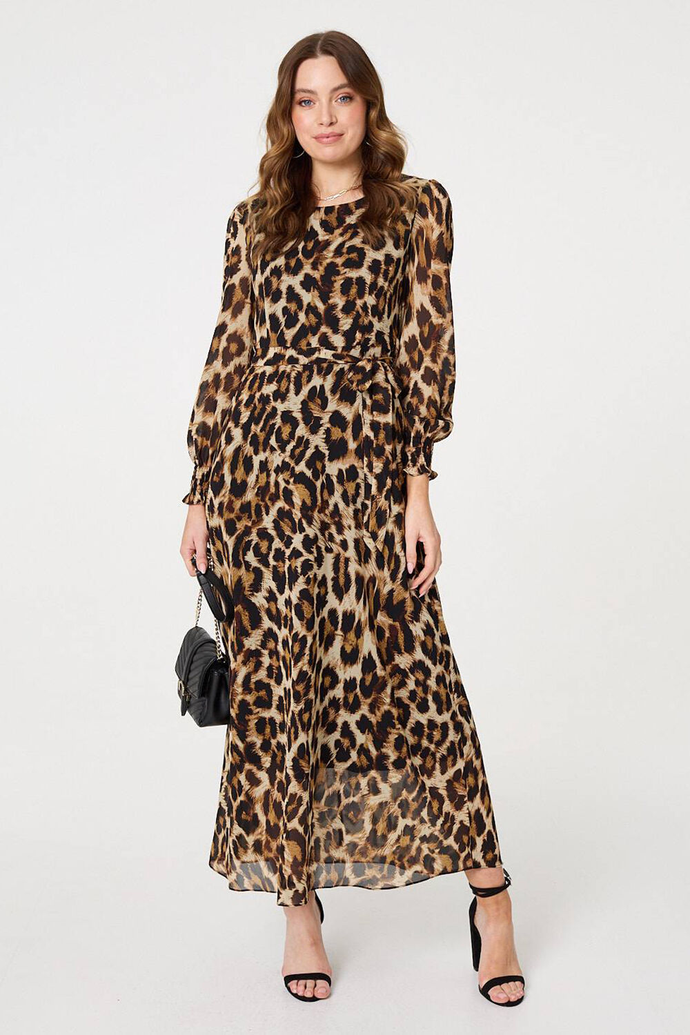 Izabel London – Animal Print Sheer Layered Maxi Dress
