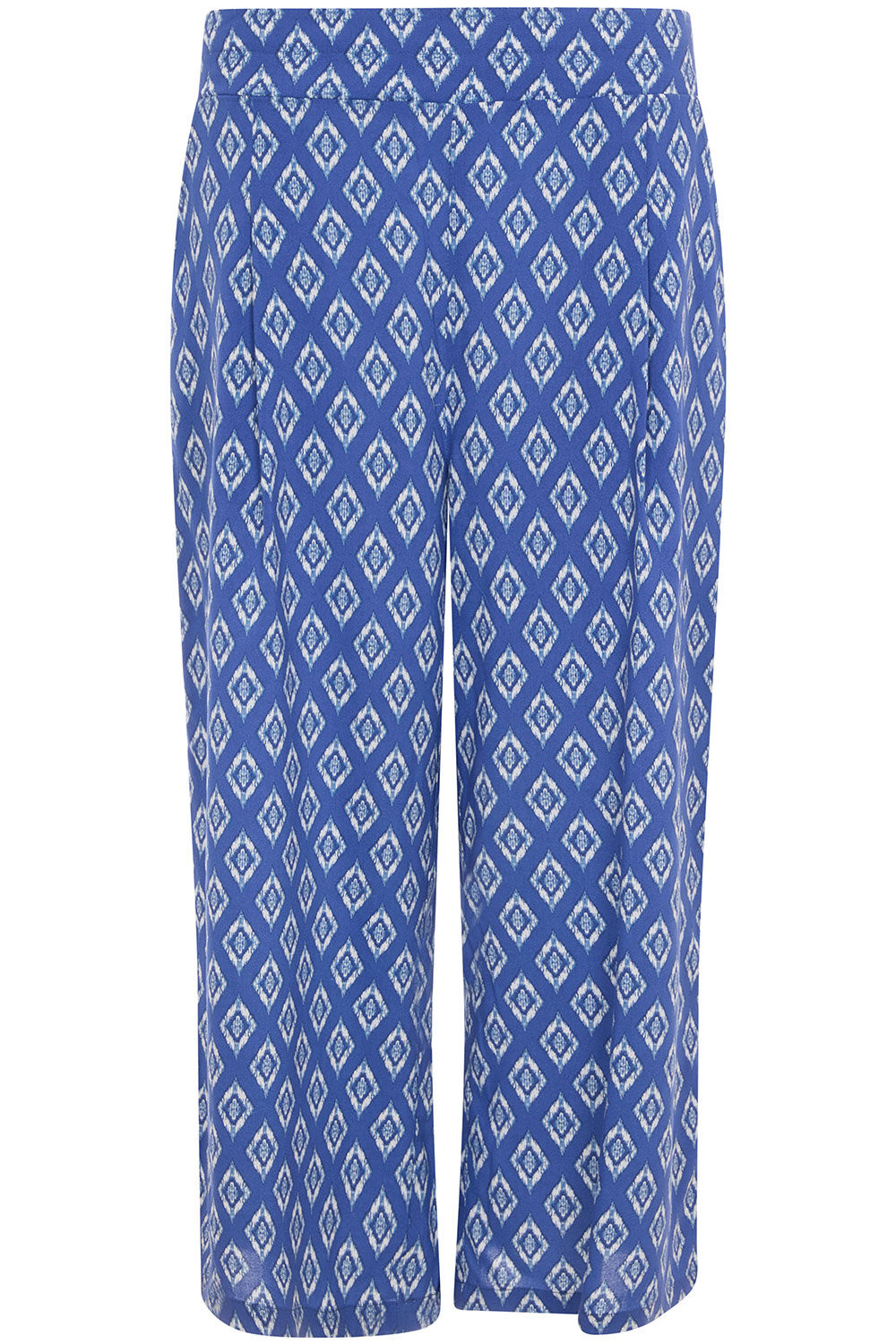 Abstract Print Pleat Front Cropped Elasticated Trousers