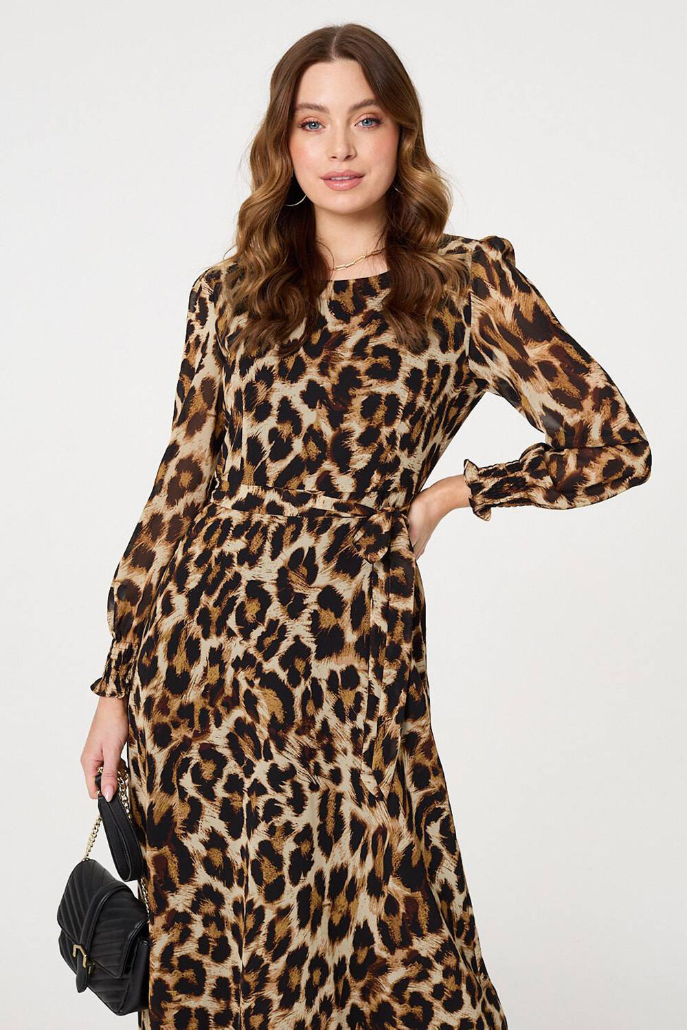 Izabel London – Animal Print Sheer Layered Maxi Dress