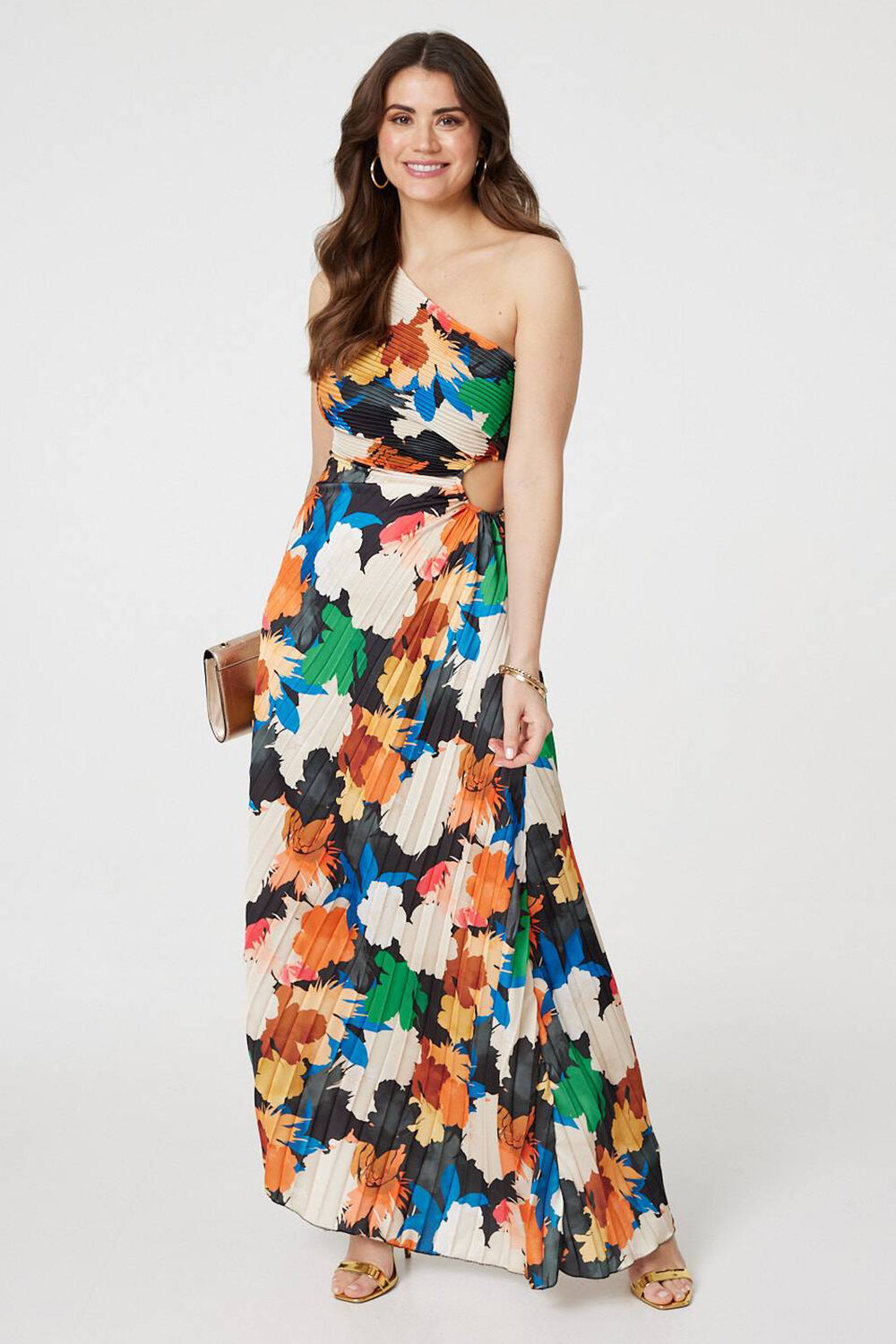Izabel London - Floral One-Shoulder Pleated Maxi Dress