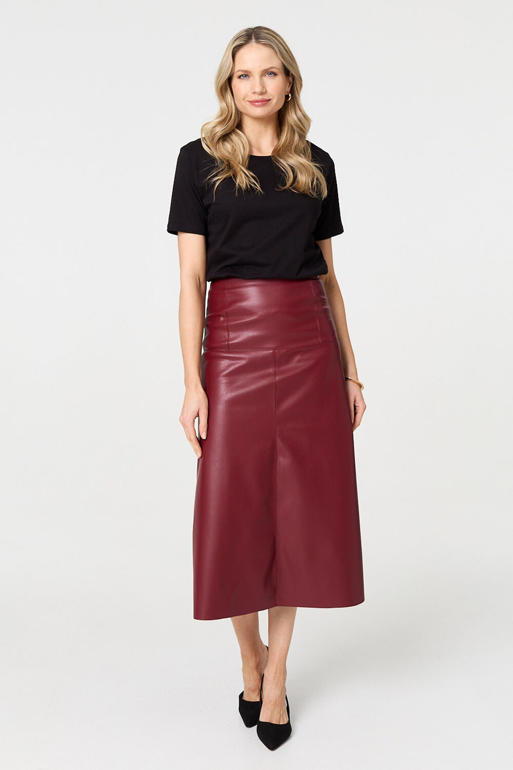 Izabel London – Faux Leather High Waist Midi Skirt