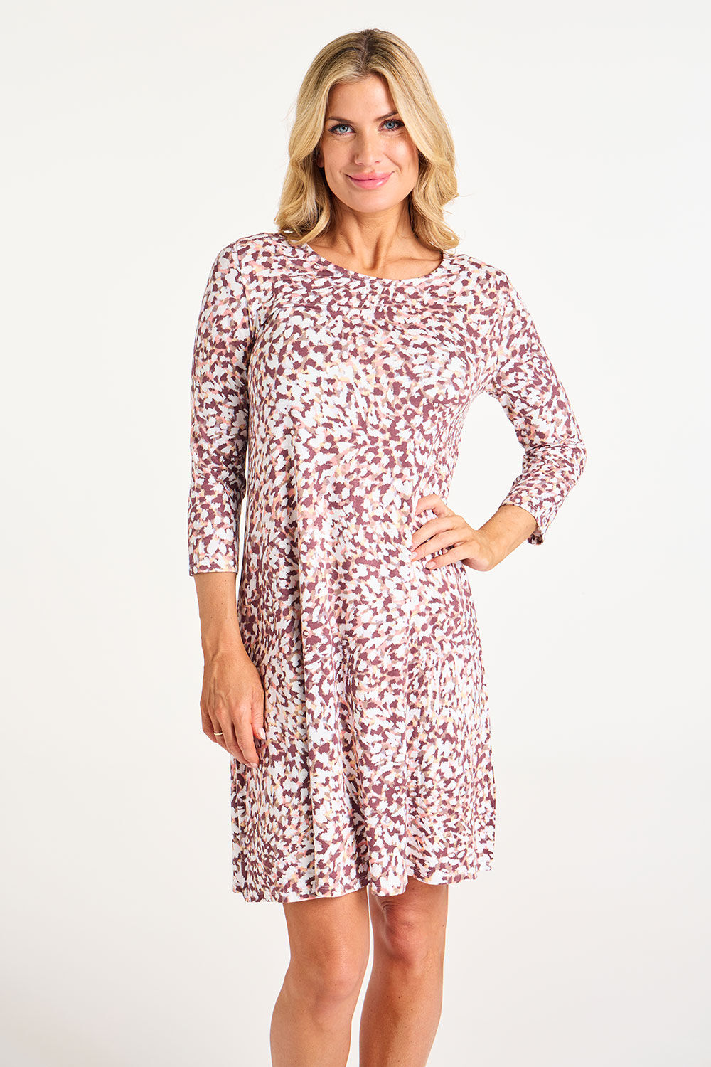 3/4 Sleeve Animal Print Swing Dress
