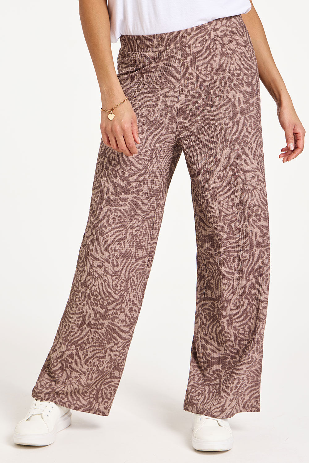 Animal Print Crinkle Wide Leg Trousers