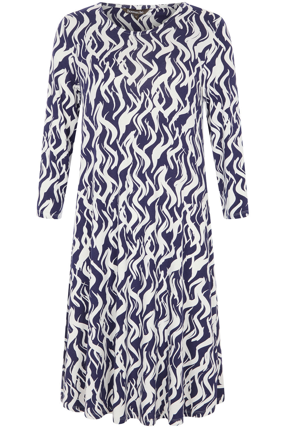 3/4 Sleeve Wavy Print Swing Dress