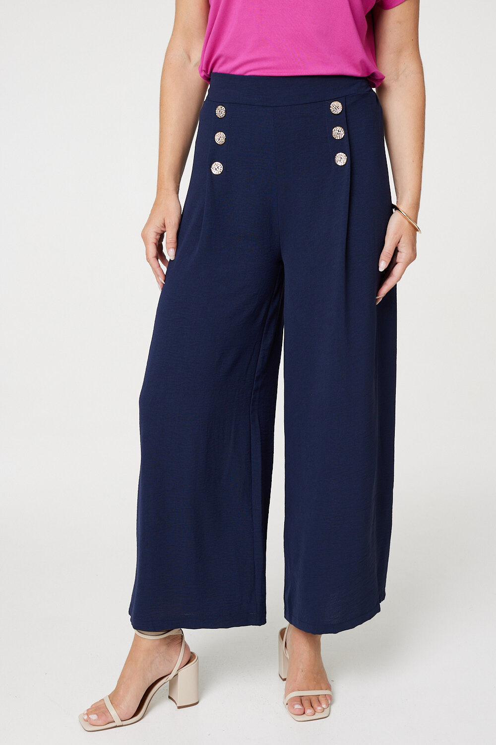 Izabel London – Button Detail Wide Leg Trousers