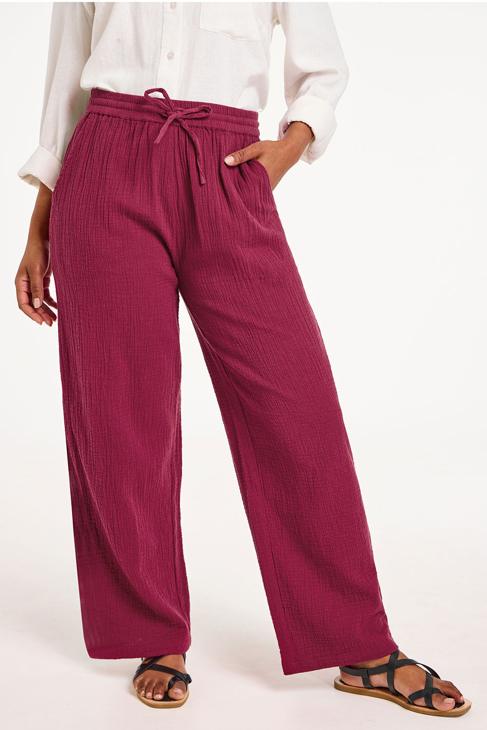 Cotton Tie Waist Trousers with Pockets