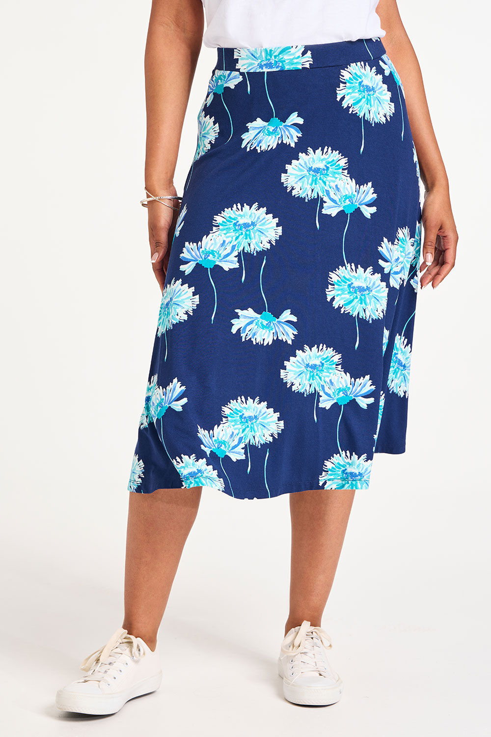 Dahlia Flower Print Jersey Flippy Skirt