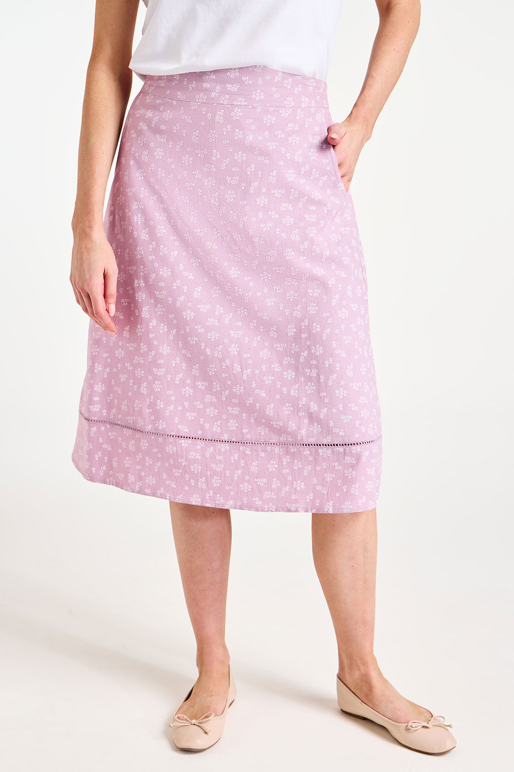 Ditsy Sprig A-Line Linen Skirt