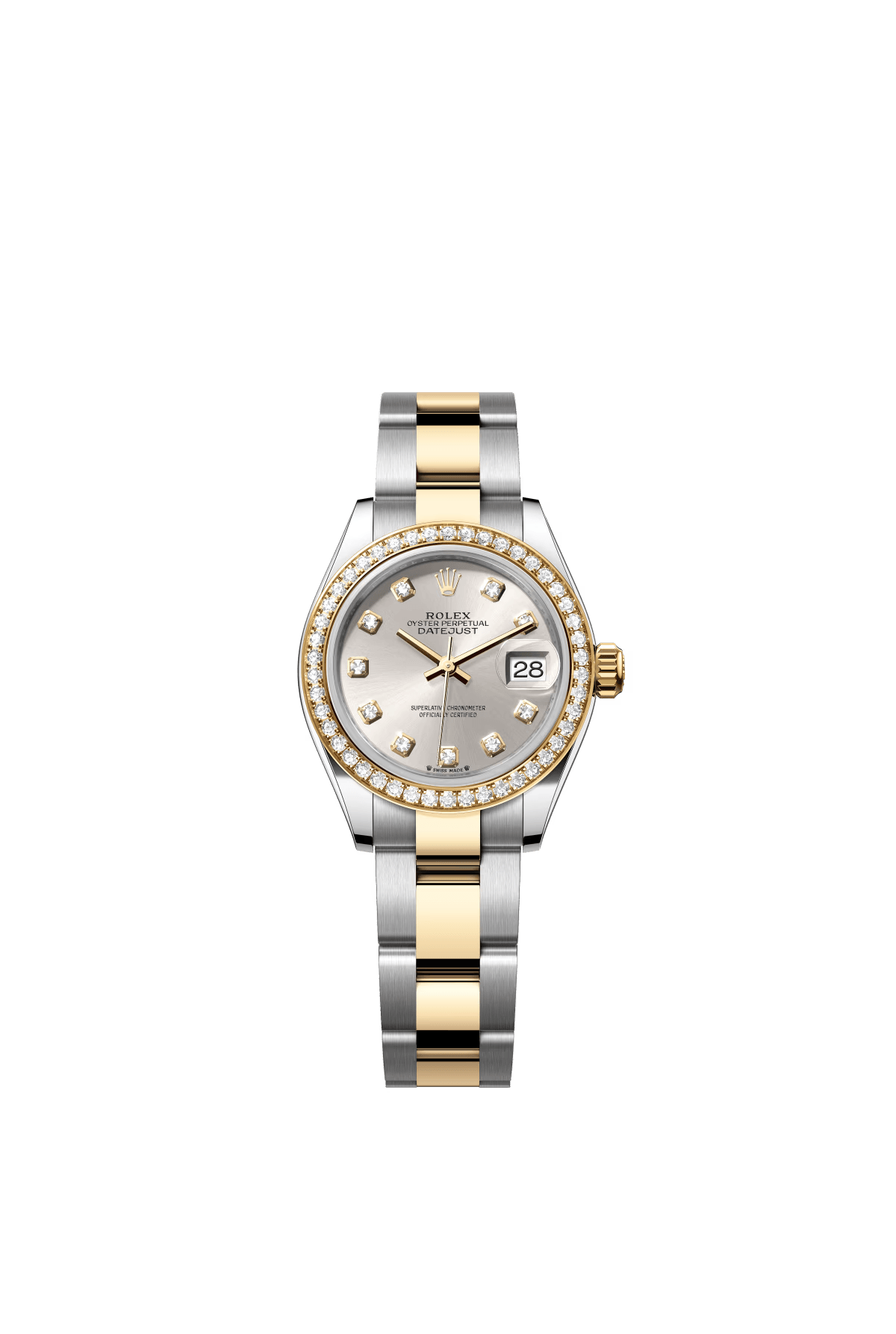 The Oyster Perpetual Lady-Datejust in yellow gold and Oystersteel with a silver-toned diamond-set dial and an Oyster bracelet. -m279383rbr-0008 28mm