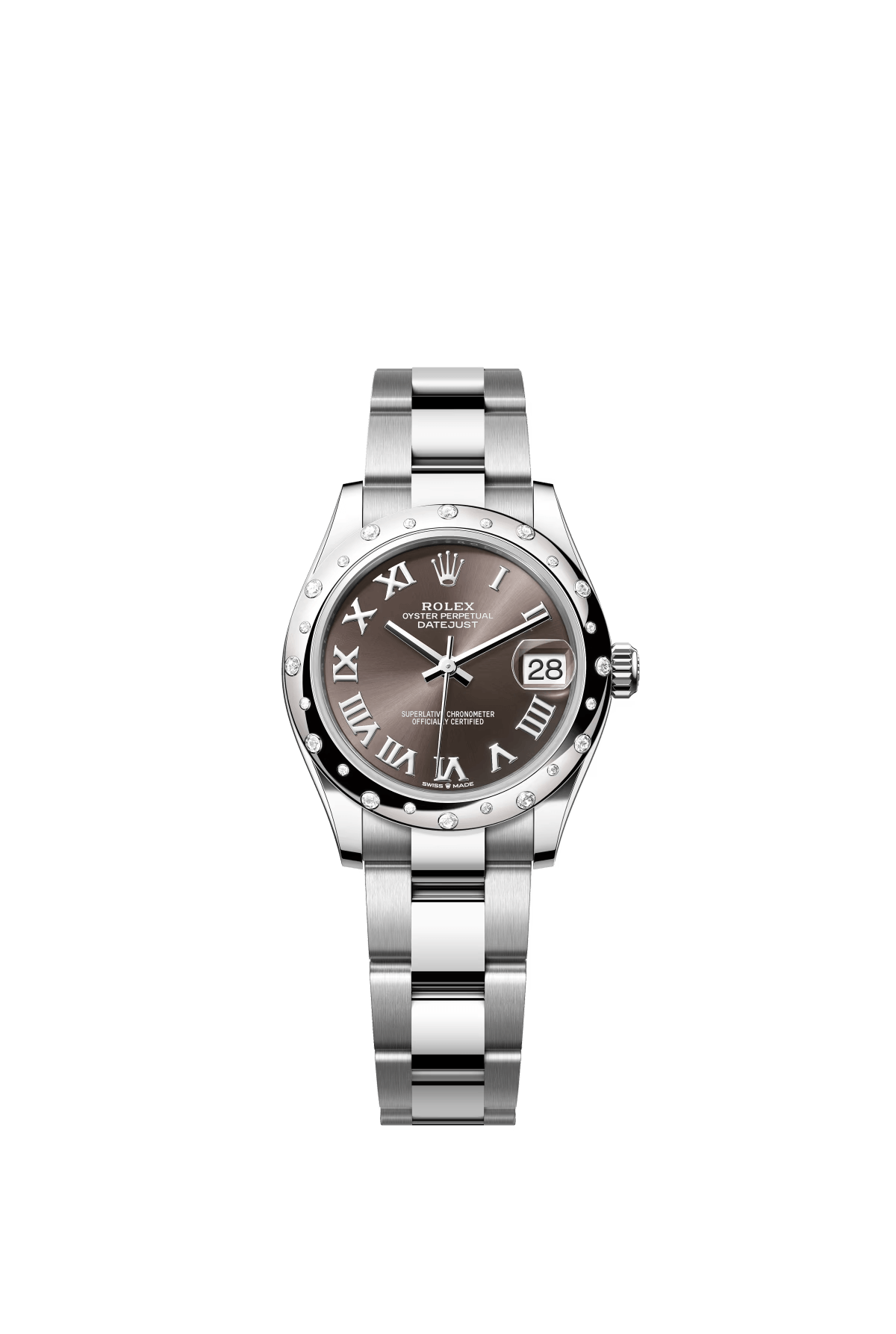 The Oyster Perpetual Datejust 31 is available in white gold and Oystersteel with a dark grey dial and an Oyster bracelet. -m278344rbr-0023