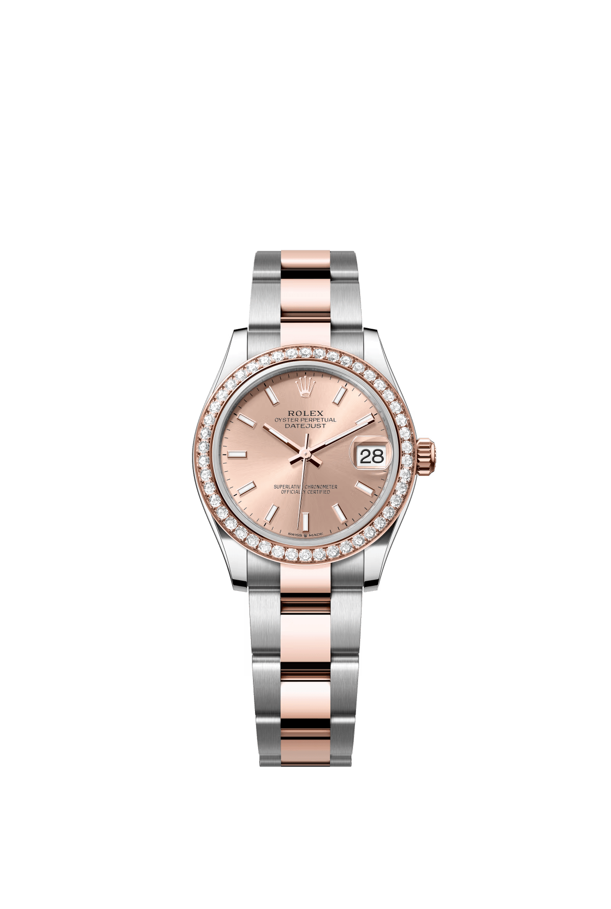 The Oyster Perpetual Datejust 31 is available in Everose gold and Oystersteel, with a rose gold-tone dial and an Oyster bracelet. -m278381rbr-0009
