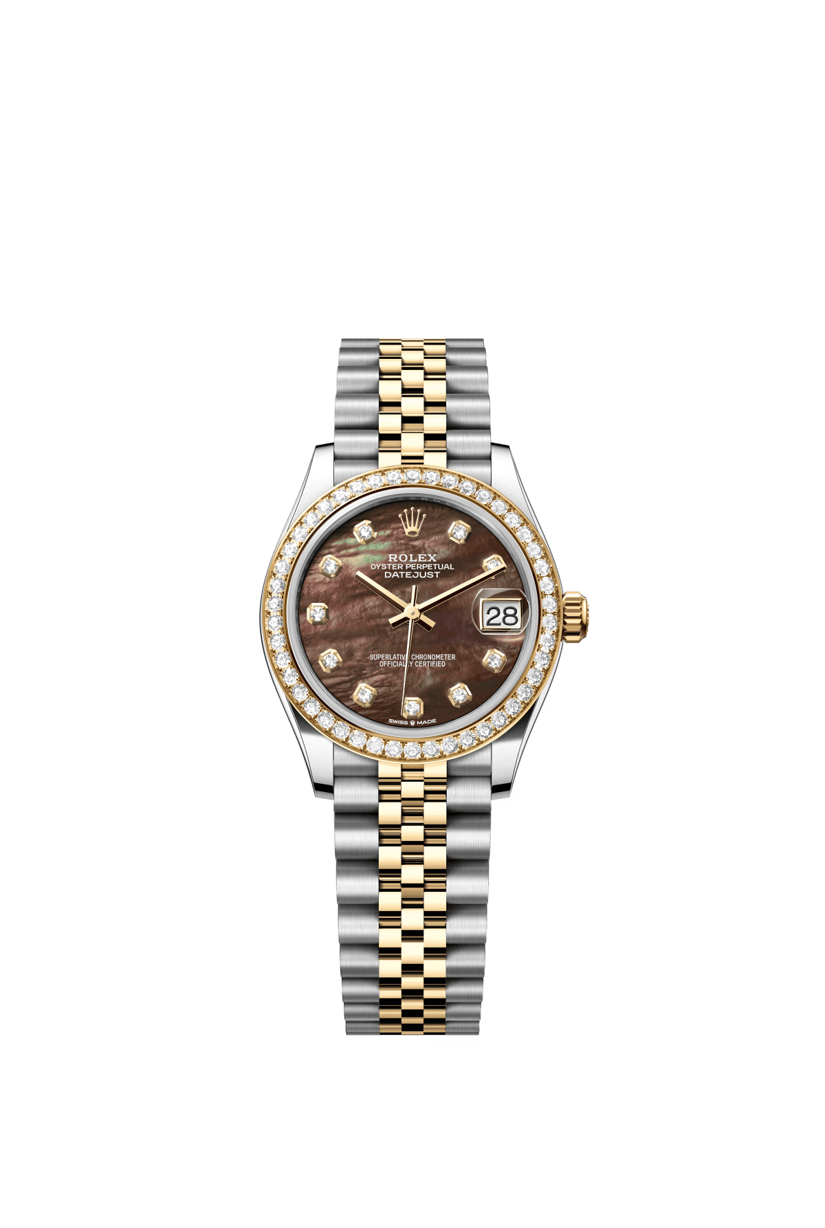 The Oyster Perpetual Datejust 31 in yellow gold and Oystersteel with a diamond-set black mother-of-pearl dial and a Jubilee bracelet. -m278383rbr-0024