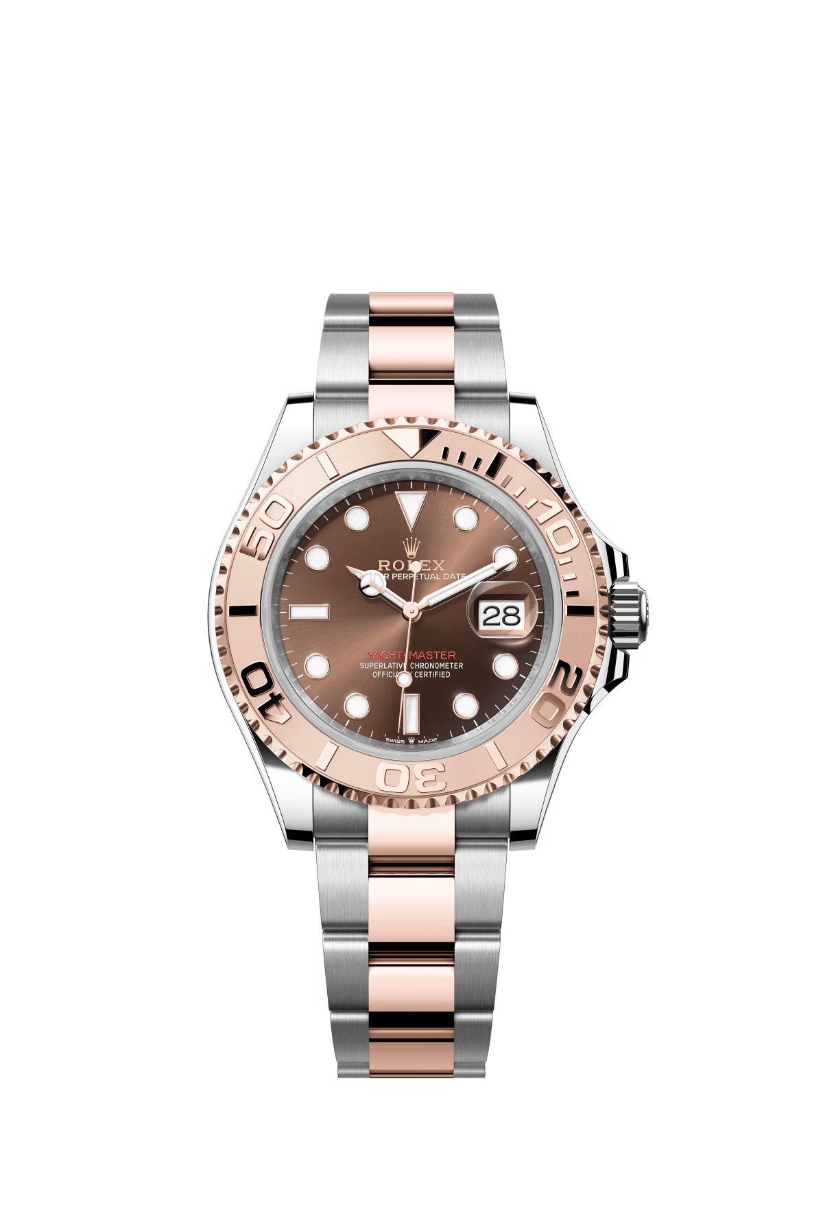 The Oyster Perpetual Yacht-Master 40 is available in Everose gold and Oystersteel with an Oyster bracelet. -m126621-0001