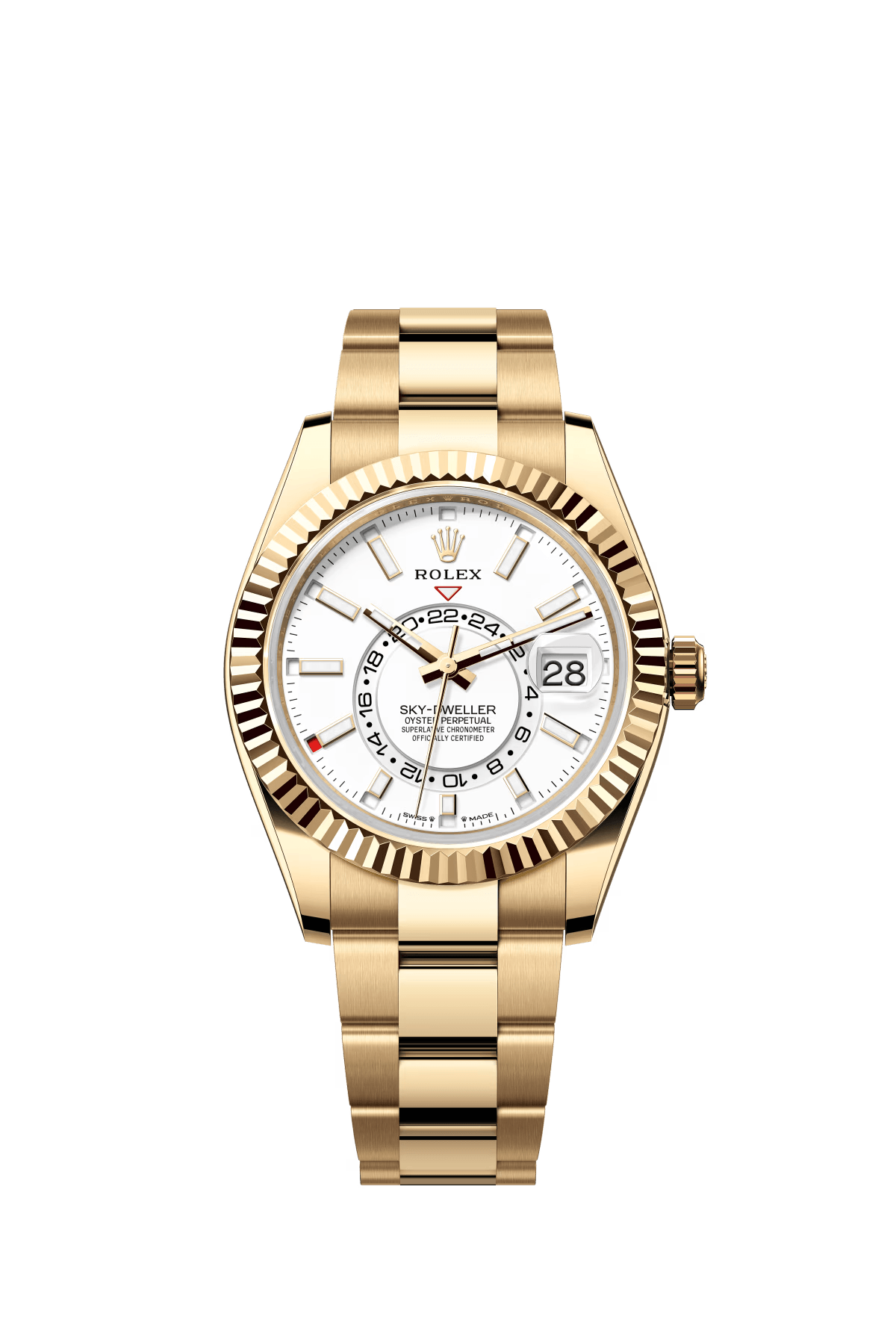 The Oyster Perpetual Sky-Dweller in 18 ct yellow gold with a white dial and an Oyster bracelet. -m336938-0003 42mm