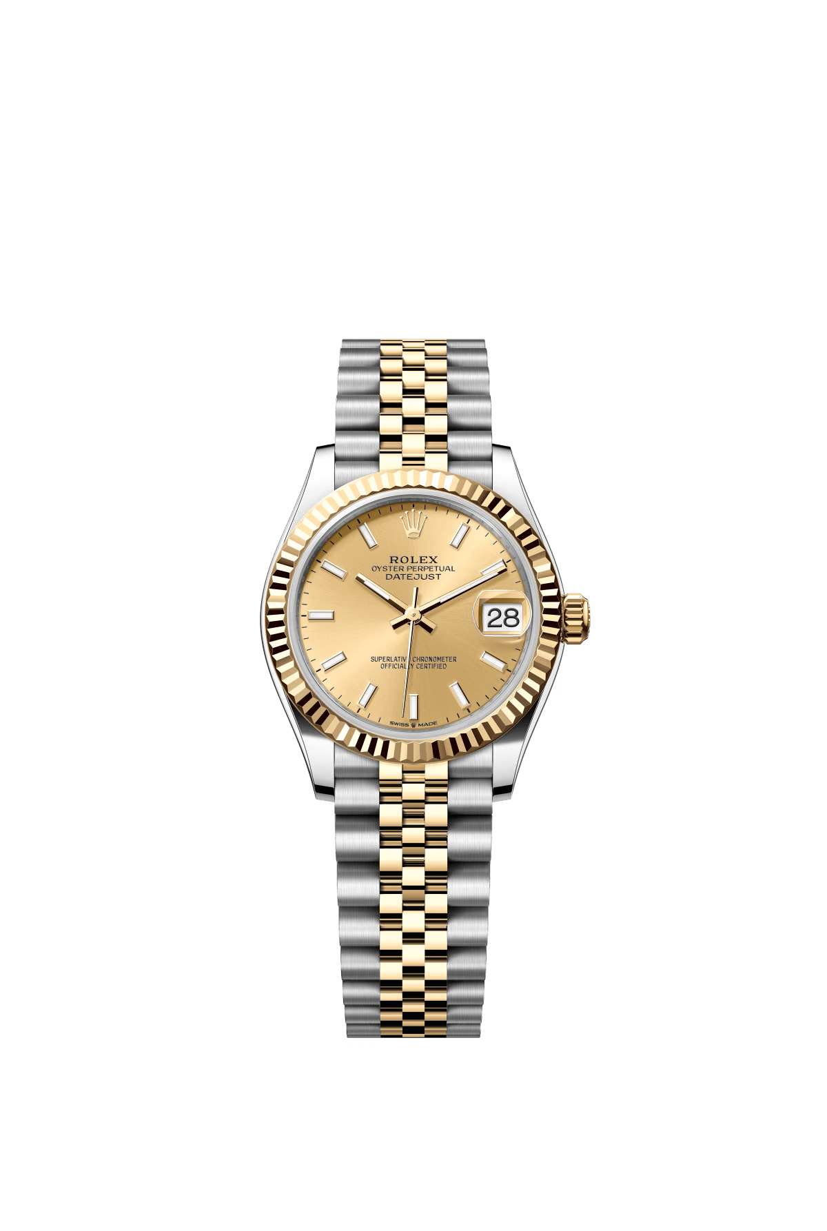 The Oyster Perpetual Datejust 31 in yellow gold and Oystersteel with a champagne-coloured dial and a Jubilee bracelet. -m278273-0014