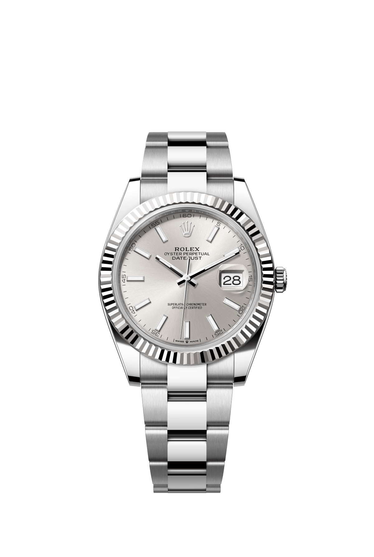 The Oyster Perpetual Datejust 41 is available in white gold and Oystersteel with a silver dial and Oyster bracelet. -m126334-0003