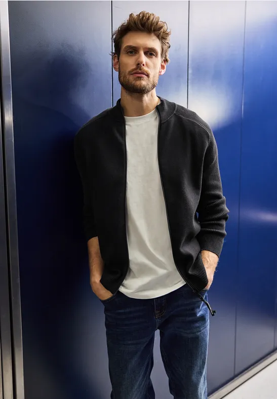 Rippenstruktur-Strickjacke