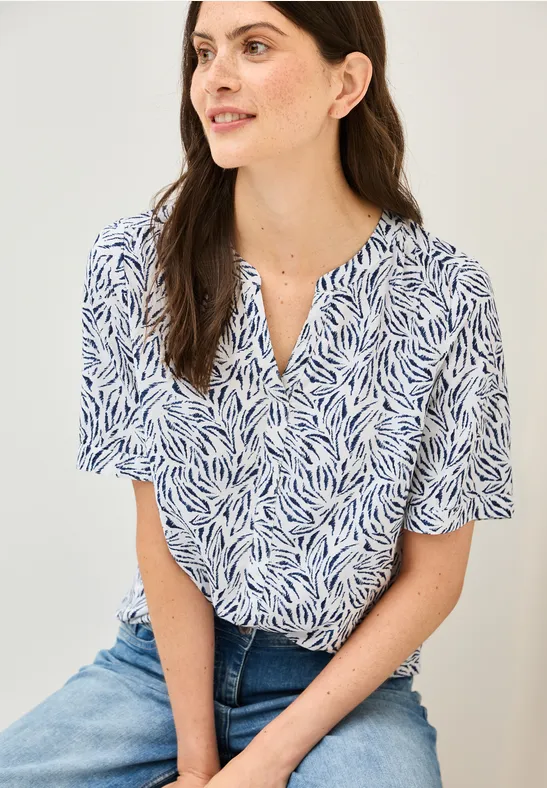Gemusterte Split Neck Bluse