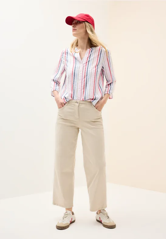 Gestreifte Split Neck Bluse