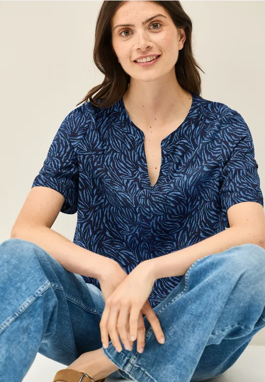 Gemusterte Split Neck Bluse