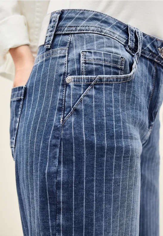 Gestreifte Wide Leg Jeans