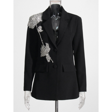 LE1626 Patchwork Diamonds Print Blazers for Women Notched Collar Long Sleeve Spliced Single Breasted Autumn Blazer