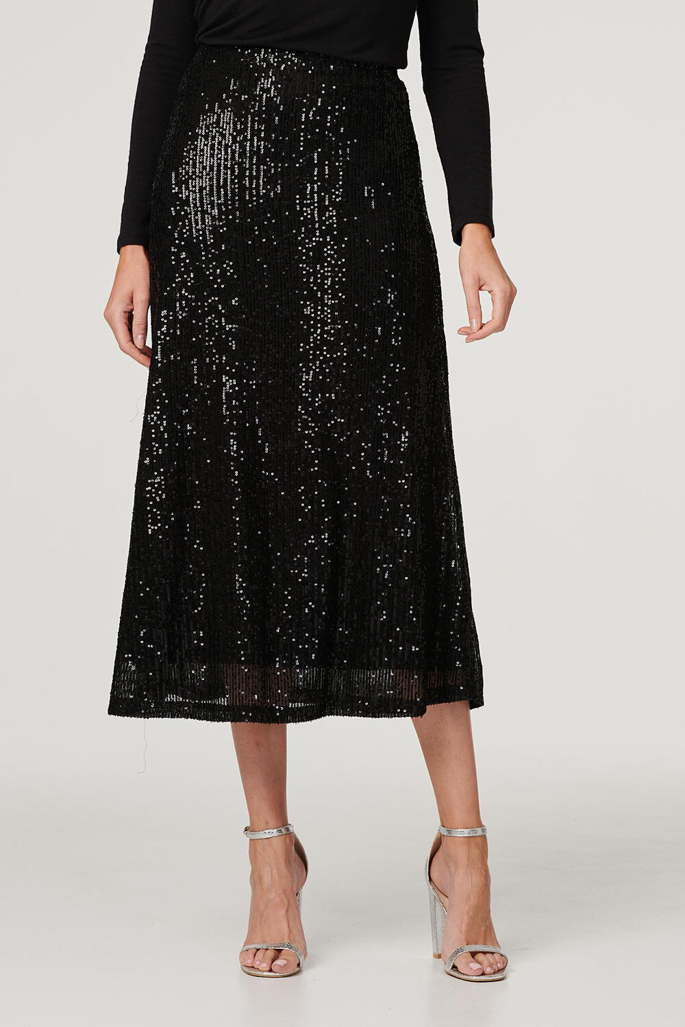 Izabel London – Sequin High Waist Semi Sheer Midi Skirt
