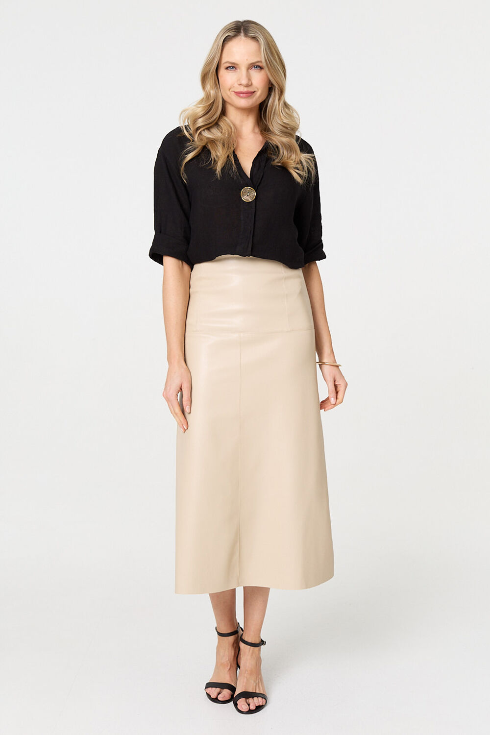 Izabel London – Faux Leather High Waist Midi Skirt