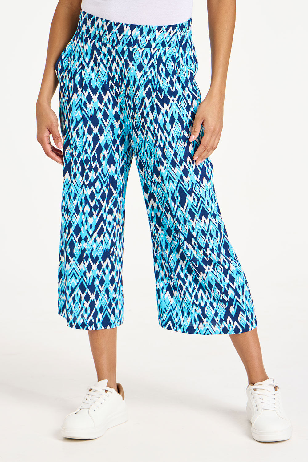 Ikat Print Cropped Trousers