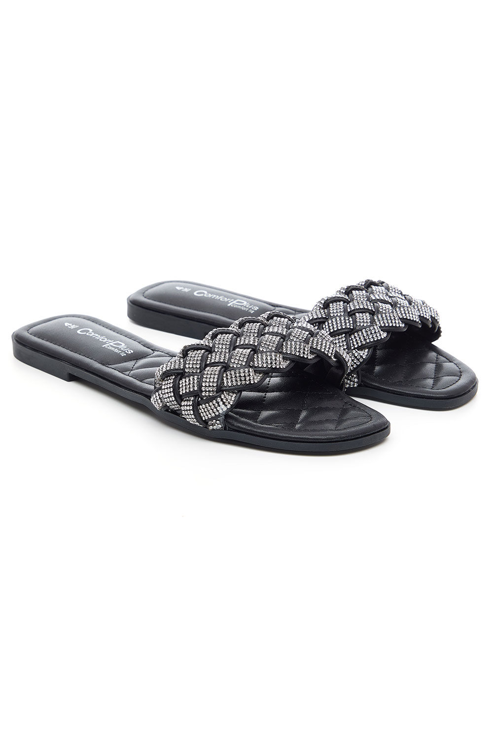 Comfort Plus – Diamante Weave Front Band Flat Sandals