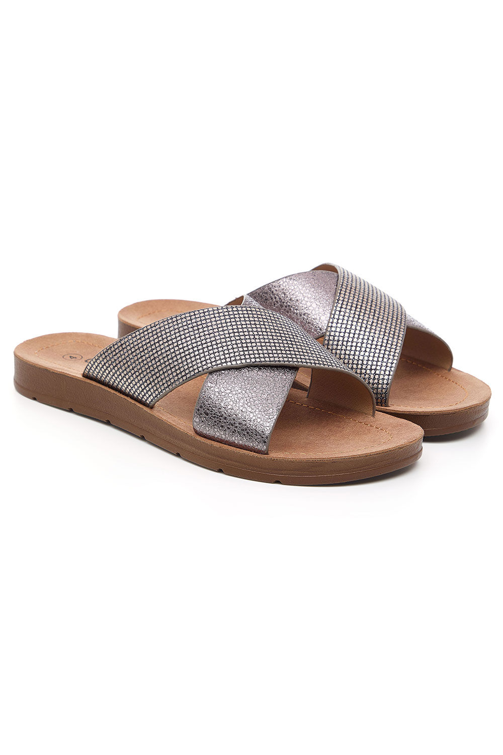 Metallic Cross Over Design Sandals