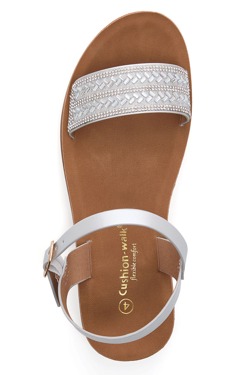 Diamante Strap Flat Sandals with Ankle Buckle Detail